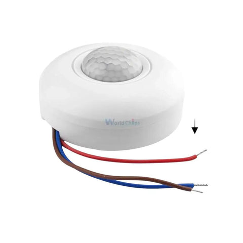 Smart Infrared Motion Sensor Switch For Ceiling Lights, 360 Degree Detection, PIR Sensor Module, AC85-265V, Easy Install No-Brainer, High Precision And Rock-Solid Reliability For Reliable Electronic Components. White ceiling motion sensor with three wired leads