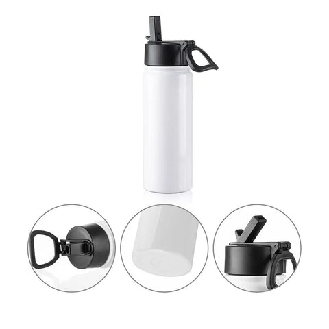 4 Pack Sublimation Blank Kids Tumbler 18 Oz White Stainless Steel Water Bottles With Straws and black top detail