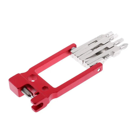 Red Compact Bike Repair Tool Kit With Multiple Functions, Portable Emergency Maintenance Kit for bicycles, steel tools visible