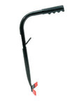 Black powder-coated steel ergonomic tool with rubber grip, designed for leverage, featuring a red tip for protection.