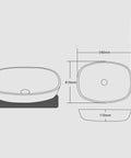 USZWBY Bathroom Vessel Sink,16 Inch Tempered Glass Gray Wash Basin Bowl dimensions diagram, smooth surface details.