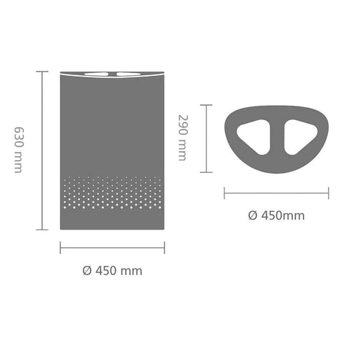 Diagram showing dimensions of Big Ol Two-Section Laundry Hamper With Removable Inner Bags, 450mm width, 630mm height