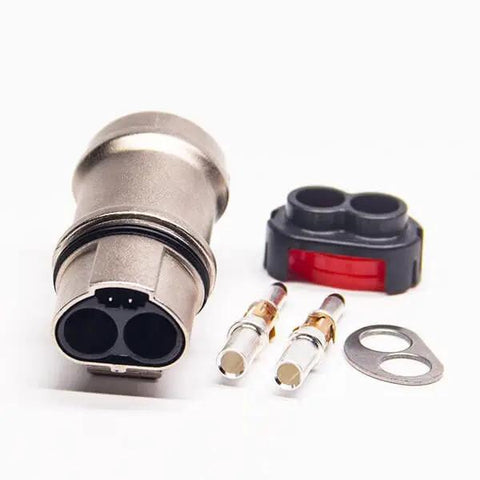 Heavy Duty Straight Shot 2 Pin 35A High Voltage Male Plug For Electric Vehicles with connectors and sealing parts