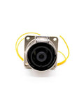 Heavy Duty Ev High Voltage Connector Metal One Pin Socket For Electric Vehicles 500 Amps 14Mm A Code straight design front view with yellow wire.