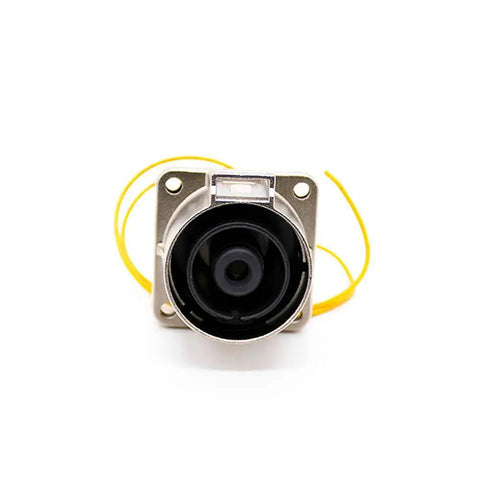 Heavy Duty Ev High Voltage Connector Metal One Pin Socket For Electric Vehicles 500 Amps 14Mm A Code straight design front view with yellow wire.