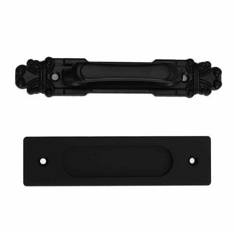 Sliding Barn Door Handles And Pulls Set With Aluminum Alloy Double Sided Hardware, Black Flush Backboard Design