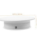 Rorpoir Adjustable Electric Rotating Display Stand For Jewelry And Watches With Anti Skid Base Energy Saving Motorized Turntable top view with dimensions in inches.