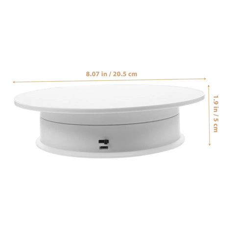 Rorpoir Adjustable Electric Rotating Display Stand For Jewelry And Watches With Anti Skid Base Energy Saving Motorized Turntable top view with dimensions in inches.