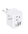 6 In 1 European Travel Plug Adapter with 3 US Outlets and 2 USB A Ports Plus 1 USB C, white compact design