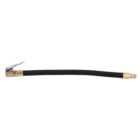 Heavy Duty Rubber Tire Inflator Hose Rated To 300 Psi with brass adapter, designed for quick tire inflation.