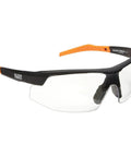 Top Tier Semi Frame Safety Glasses With Clear Lens Pack Serious Eye Protection And Scratch Resistant Coating, shown from the side.
