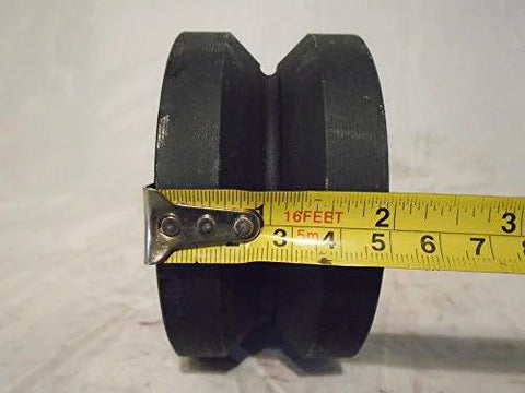 Rigid caster wheel, black iron-steel with 7/8 in V-groove, about 2 in diameter, 600 lb capacity.