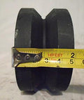 Heavy duty V-groove caster wheel with measuring tape showing 4x2 dimensions.