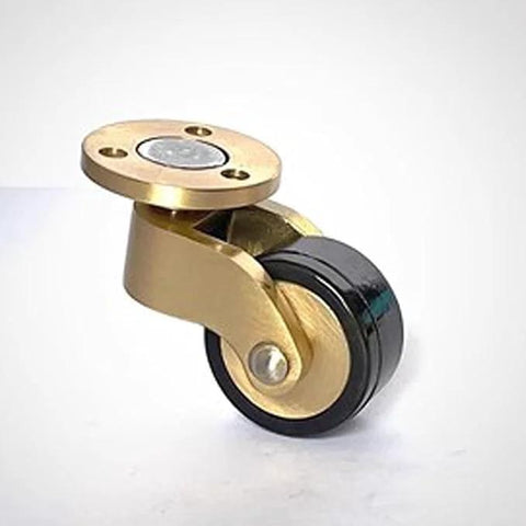Set Of Four 25 Mm Solid Brass Casters With 1 Inch Rubber Wheels, 360 Degree Swivel, Round Cup Style, Load Capacity 150 Kg