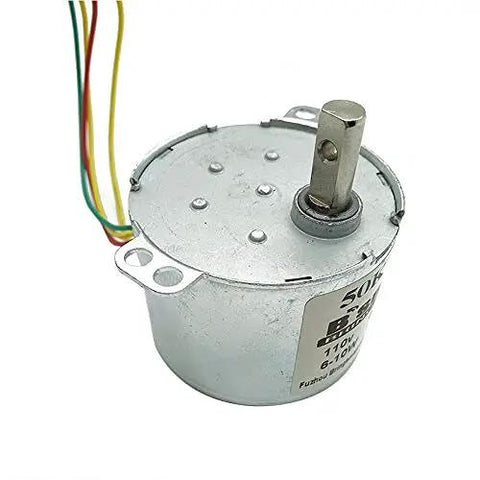 110V 1RPM synchronous gear motor with CW CCW modes, low noise slow speed reducer for barbecue equipment, compact 50x38mm design.