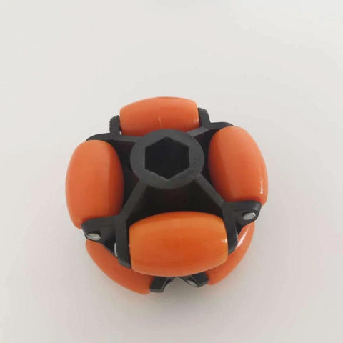 Replacement 70mm omni-directional caster wheel with orange rollers and 14mm bore