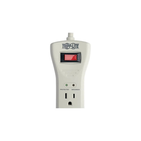 Close-up of the power switch on a Flat Plug Power Strip Surge Protector With Seven Outlets And A Seven Foot Extension Cord 2160 Joules UL Listed