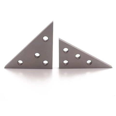 Two-piece steel precision angle plates, 30-60-90° and 45-45-90°, with multiple mounting holes