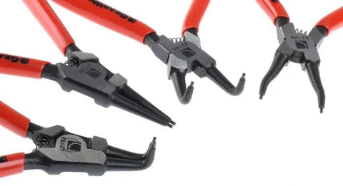 4 Piece Fixed Tip Internal And External Snap Ring Pliers Set, 7 Inch Length, Built Tough Forged Construction For Pro Use, Red Handles