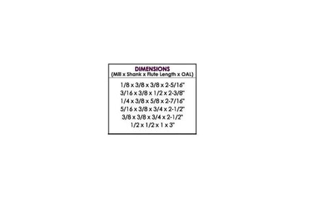 Dimensions chart for six-piece M2 ball nose end mill set, listing mill sizes and specifications.