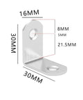 The Real Deal 304 Stainless Steel Corner Braces 90 Degree L Shaped Joint Connectors With 40 Screws showing dimensions 30MM x 30MM.