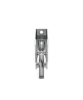 Front view of a Patio Door Roller Tandem With One And A Half Inch Stainless Steel Wheels For Smooth Sliding Replacement Easy Install And Long Lasting Performance Stainless Steel Construction With Tapered Edges For Effortless Movement And Quiet Operation showing dual wheels.