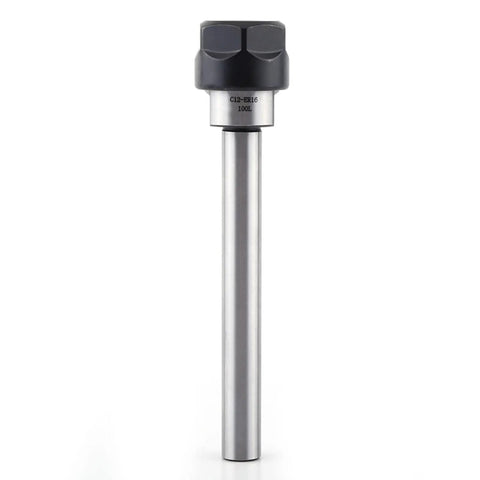Heavy Duty Straight Shank C12 Collet Chuck Holder With ER16 Ground Clamping For CNC Milling And Lathe Deep Rod Extension Work High Rigidity 100mm Length showing a close up view of the holder.