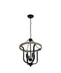 Farmhouse 4 Light Cage Chandelier With Black Metal Finish And Faux Wood Rustic Lantern Pendant Light hanging