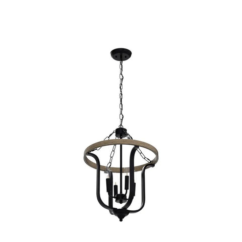 Farmhouse 4 Light Cage Chandelier With Black Metal Finish And Faux Wood Rustic Lantern Pendant Light hanging