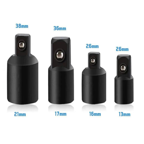 Pro Grade Power Drill Socket Adapters And Reducers Set, Impact Grade, 4 Piece, 1/4, 3/8 And 1/2 Inch Drives, Side View