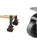 Heavy Duty Swivel Caster Wheels 4 Pack With Quick Adjust Leveling Feet, showcasing a durable nylon caster mounted on a workbench.