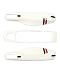 Top and bottom view of a white hand-painted key cover for Porsche Macan Cayenne Panamera 911 Boxster Cayman 718 2010 2019