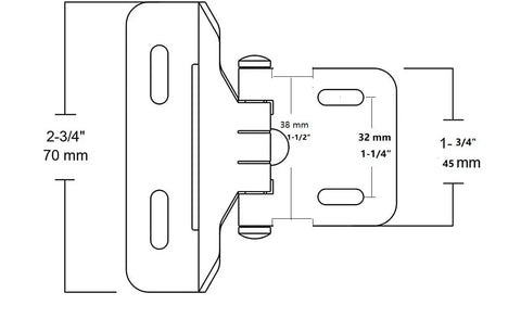 Diagram of One Quarter Inch Brass Semi Wrap Overlay Cabinet Door Hinge With Self Close Built Tough Brown Finish For Kitchen Cabinets
