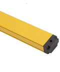 Close-up of an Industrial Light Curtain Sensor Switch with aluminum alloy construction and yellow housing for automation equipment.