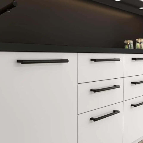 Top Tier Whittier Cabinet Pull In Sleek Matte Black With 5 1/16 Inch Center To Center on modern white drawers