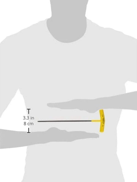 ProHold Ball End T Handle 5/32 Inch With ProGuard Finish 9.1 Inch Length shown with scale in human silhouette