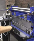 30 Inch Sheet Metal Shear Brake And Slip Roll Combo for one person operation in a space saving compact design, blue and silver machine.