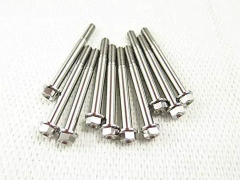 10 Piece Top Shelf Titanium Gr5 Hex Flange Bolt M6 X 60mm With 1.0mm Thread Pitch Plus Allen Socket Cap Head laid out on a white surface.