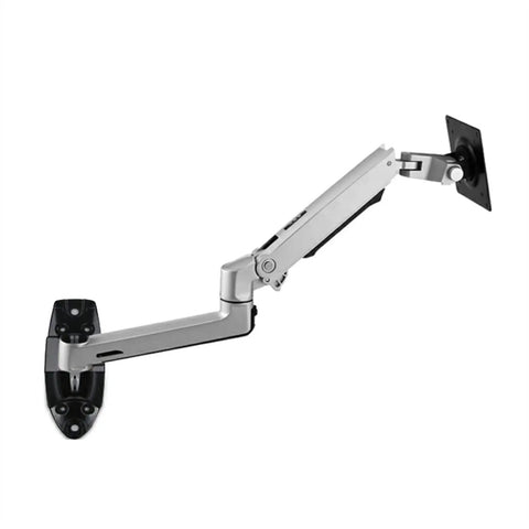 Premium Full Motion Aluminum Wall Mount Monitor Arm Featuring Smooth As Butter Mechanical Spring Adjustments for 17 to 27 inch displays.
