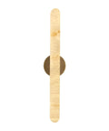 Natural Alabaster Brass Wall Sconce, Modern Bronze Marble Sconce with natural alabaster shade and brass finish, 24 inches tall.