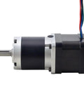Side view of Nema 17 Stepper Motor with 39mm housing and 100 to 1 MG Series Planetary Gearbox, showing built-in coupling and wires