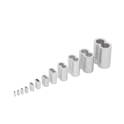 Premium Aluminum Crimping Sleeves for Wire Rope Ferrules and Cable Terminals, various sizes, built tough for secure connections.
