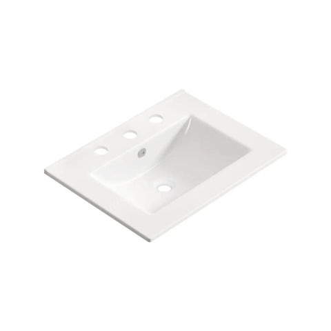 24 Inch Bathroom Vessel Sink, Ceramic Vanity Sink Top with Pre-Drilled Holes, white ceramic design with integrated oval sink.