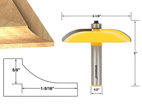 Raised Panel Cabinet Door Router Bit Cove Cut, Three And One Eighth Inch Diameter, One Half Inch Shank, Center Panel