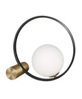 Mid Century Modern Glass Globe Desk Lamp With Gold Ring, Plug In Nightstand Reading Light For Bedroom And Office, Frosted Globe Shade