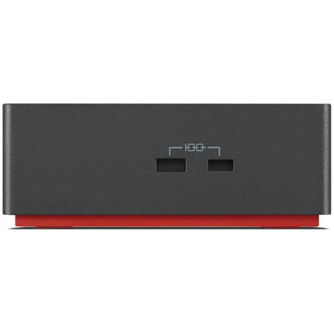 Rock Solid Universal Laptop Dock With Built In Crisp Audio For Next Level Quad 4K Or Bold 8K Video And Blazing 40Gbps Data Flow showing front view with USB ports.