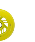 Canary Yellow LED Skate Wheel Set 110mm 85A with Magnetic Spacers, color-changing lights, no batteries needed, bearings not included.
