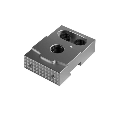 Built Tough Pneumatic Bench Vise With Boss Grade Precision Side Clamp For Multistation Cnc Machining Center Ace Workshop Essential. Metal workpiece with threaded holes.