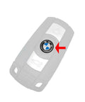 Key Fob Roundel Emblem For BMW 11mm Replacement Genuine OEM Part 66122155753 shown installed on BMW key fob