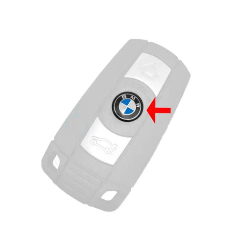 Key Fob Roundel Emblem For BMW 11mm Replacement Genuine OEM Part 66122155753 shown installed on BMW key fob